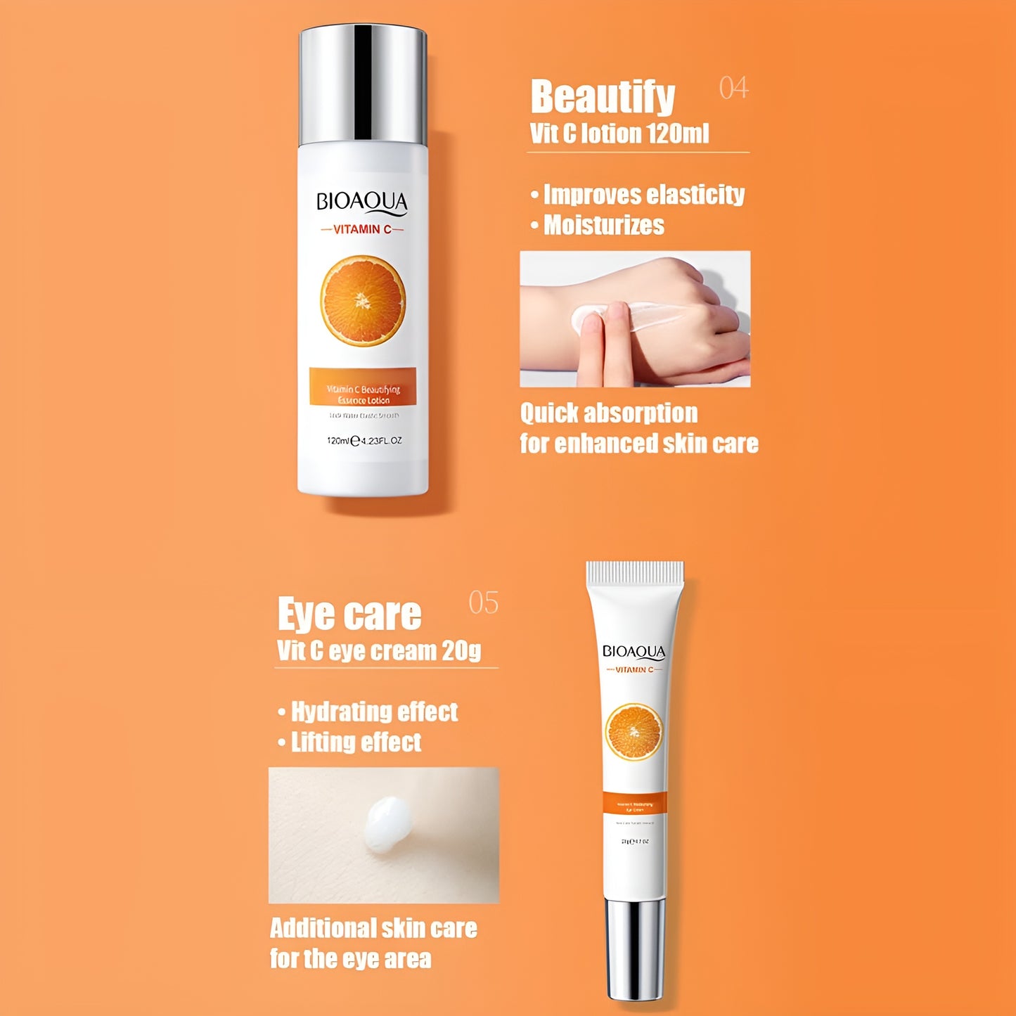 BIOAQUA Vitamin C Moisturizing Skincare Six-Piece Set – Hydrating & Nourishing Facial Care Deep Hydration | Skin Nourishment (Original)