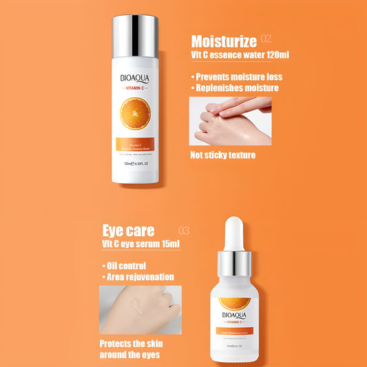 BIOAQUA Vitamin C Moisturizing Skincare Six-Piece Set – Hydrating & Nourishing Facial Care Deep Hydration | Skin Nourishment (Original)